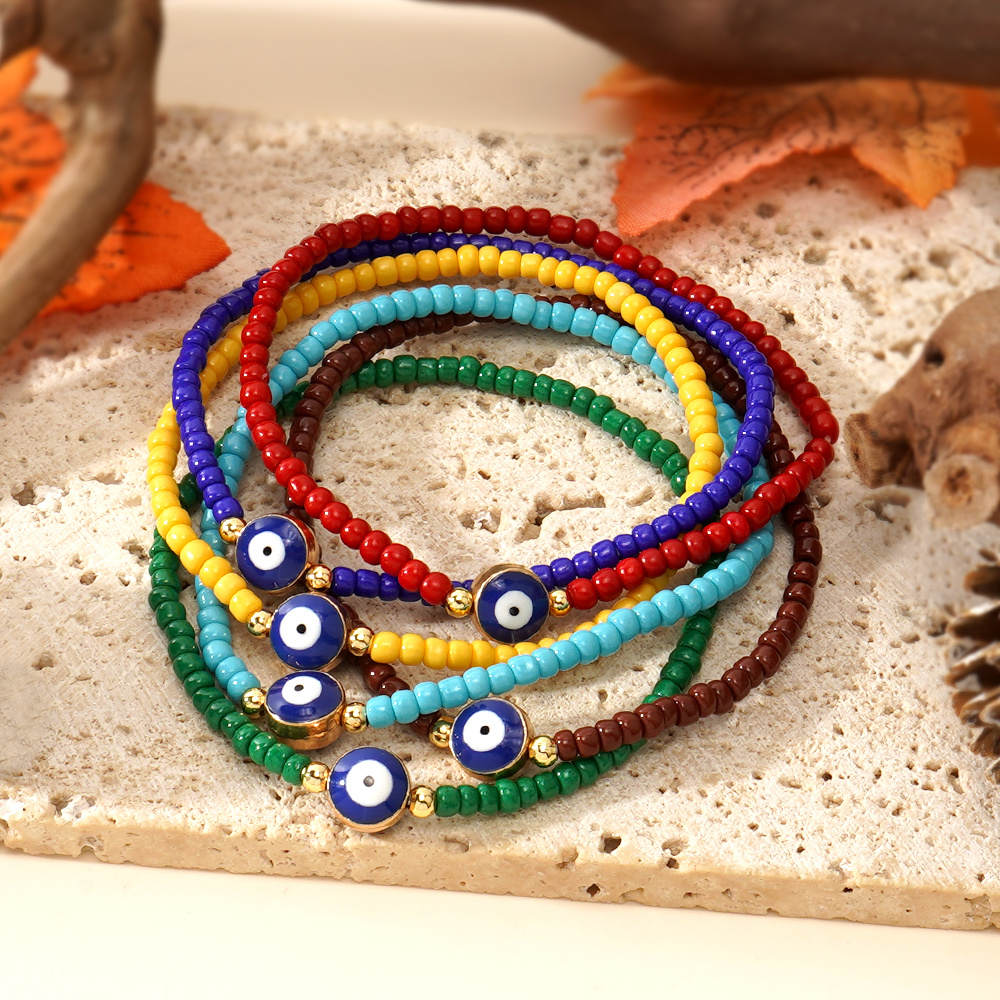 Vintage Bohemian Stained Glass Evil Eye Bracelet, Adjustable